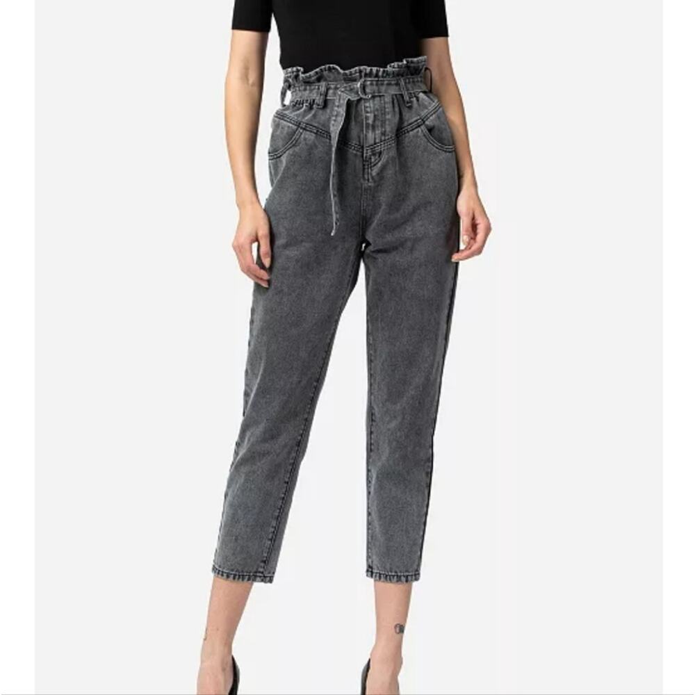 Vervet Jeans Womens Size 25 Paperbag Belted‎ Front Yoke Mom Relaxed Baggy Grey